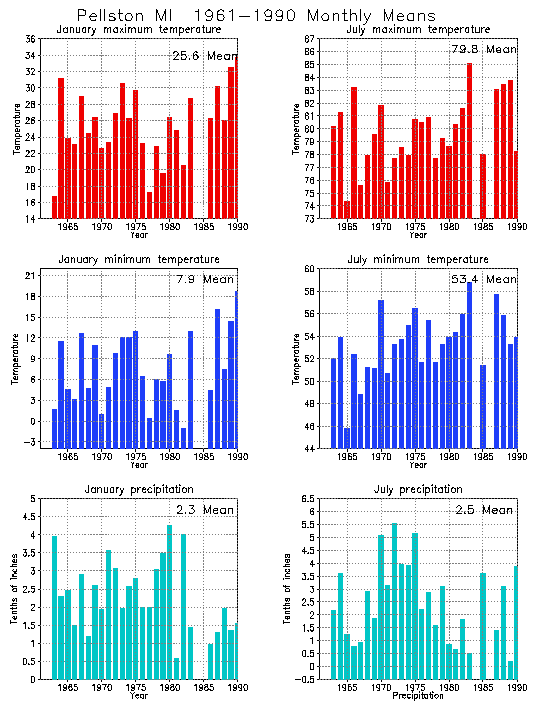 Pellston, Michigan Average Monthly Temperature Graph