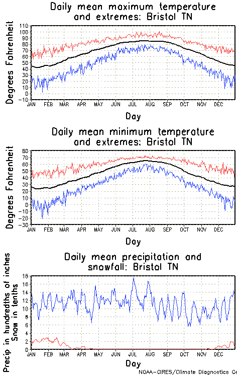 Bristol, Tennessee Annual Temperature Graph