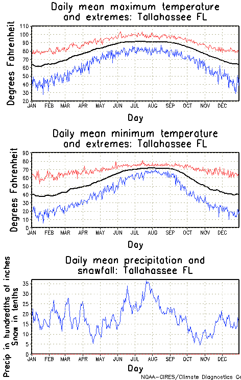 Tallahassee, Florida Annual Temperature Graph
