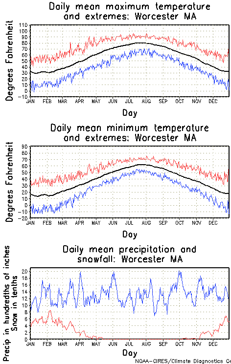 Worcester, Massachusetts Annual Temperature Graph