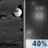 Tonight: A 40 percent chance of rain, mainly between 3am and 5am.  Mostly cloudy, with a low around 47. Calm wind.  New precipitation amounts of less than a tenth of an inch possible. 